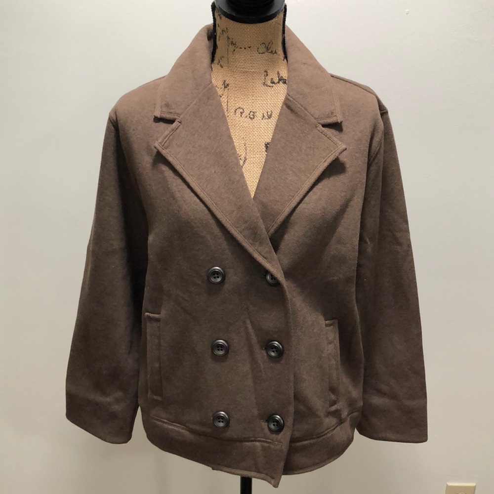 {Laura Scott} Soft Brown Short Button Front Pea Coat